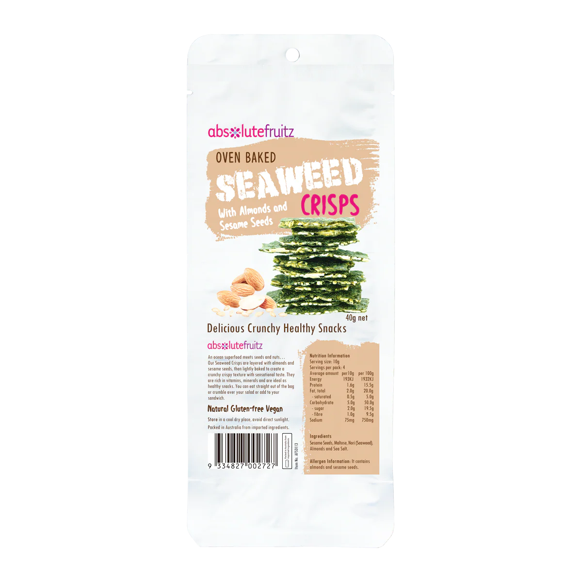Absolutefruitz Seaweed Crisps with Almond and Sesame 40g