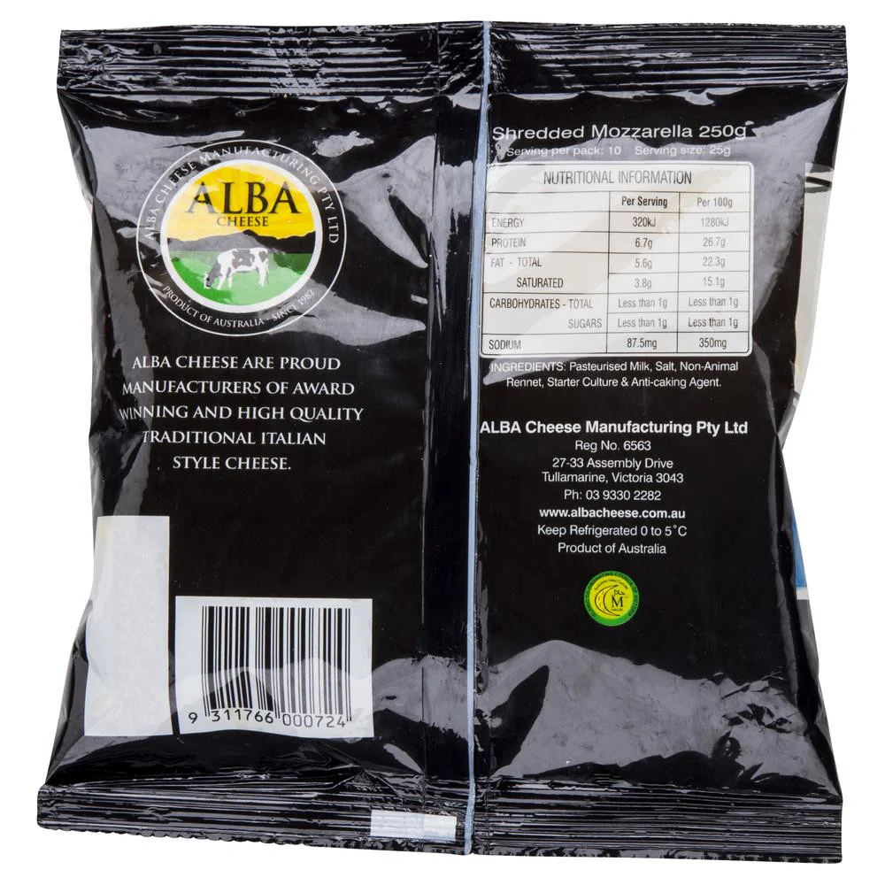 Alba Shredded Mozzarella Cheese 250g - Image 2