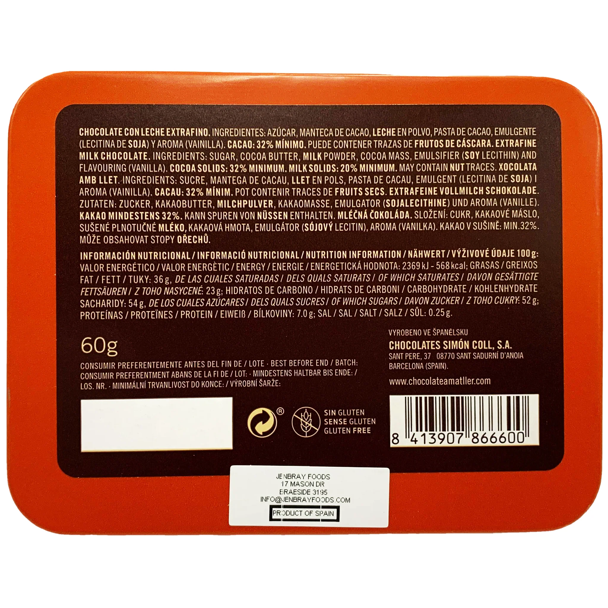 Amatller Milk Chocolate leaves Tin 60g - Image 3