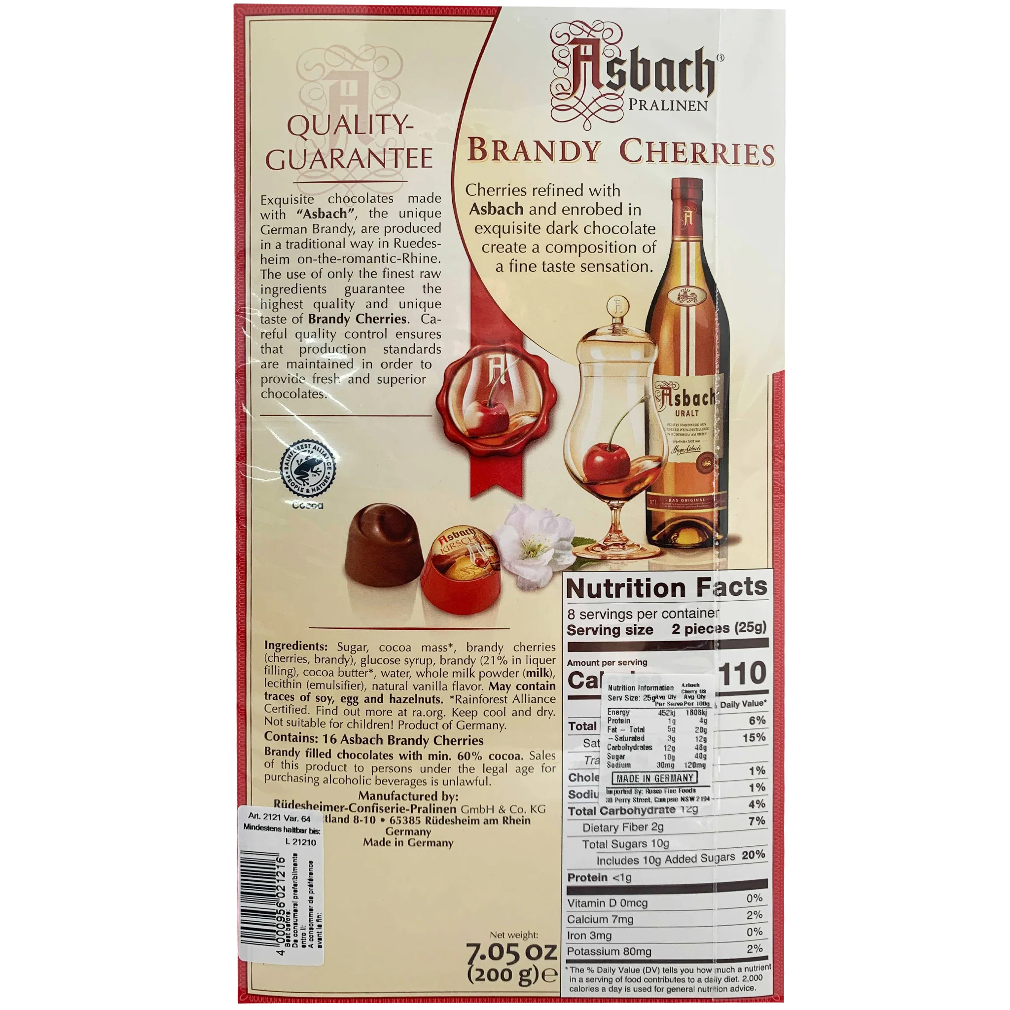 Asbach Dark Chocolate Brandy Cherries 200g - Image 2