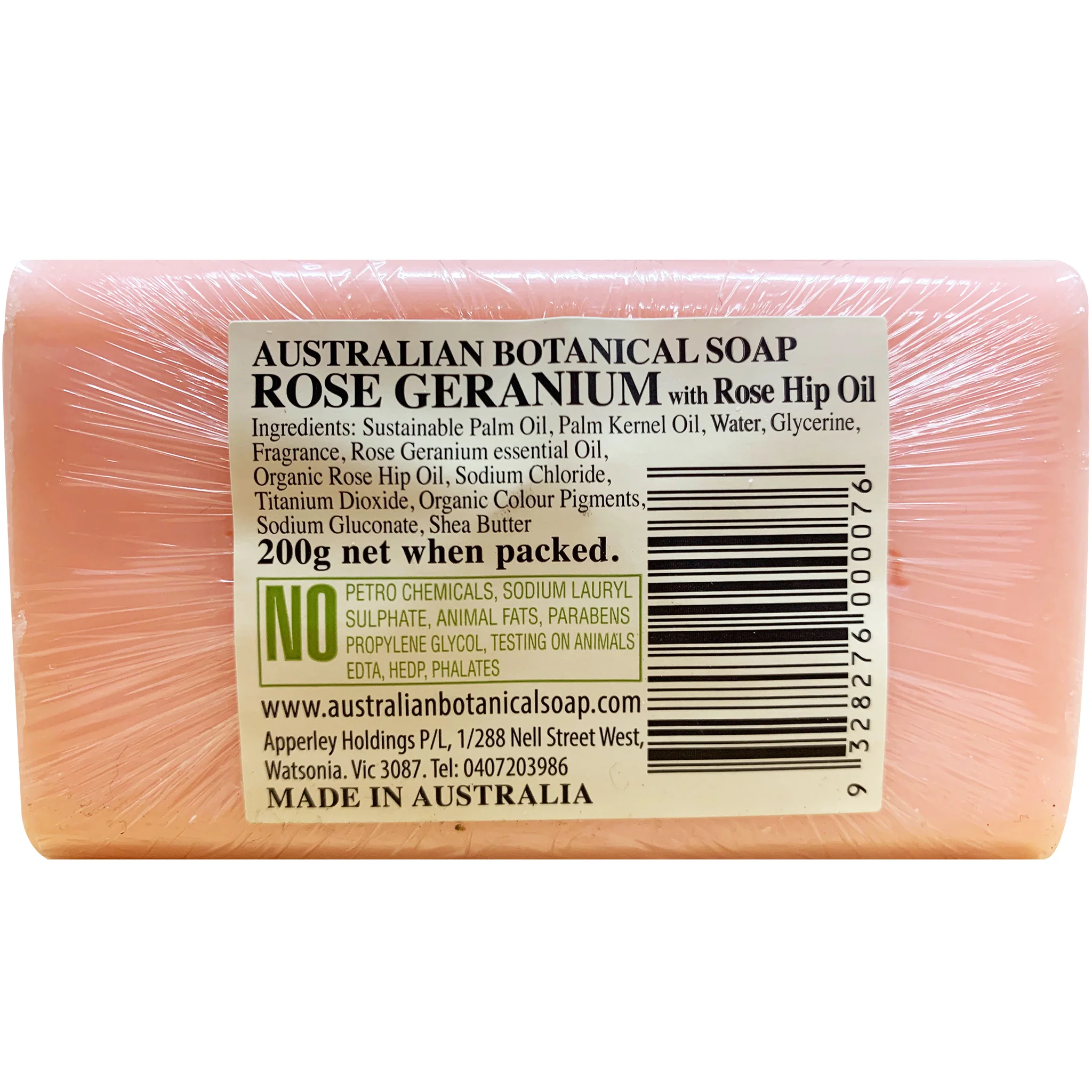 Australian Botanical Soap Rose Geranium with Rosehip Oil 200g - Image 3