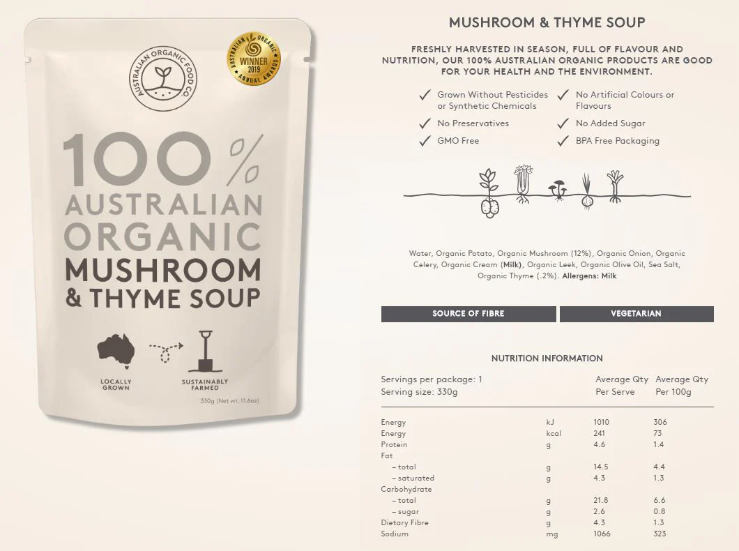 Australian Organic Food Co Mushroom and Thyme Organic Soup 330g - Image 2