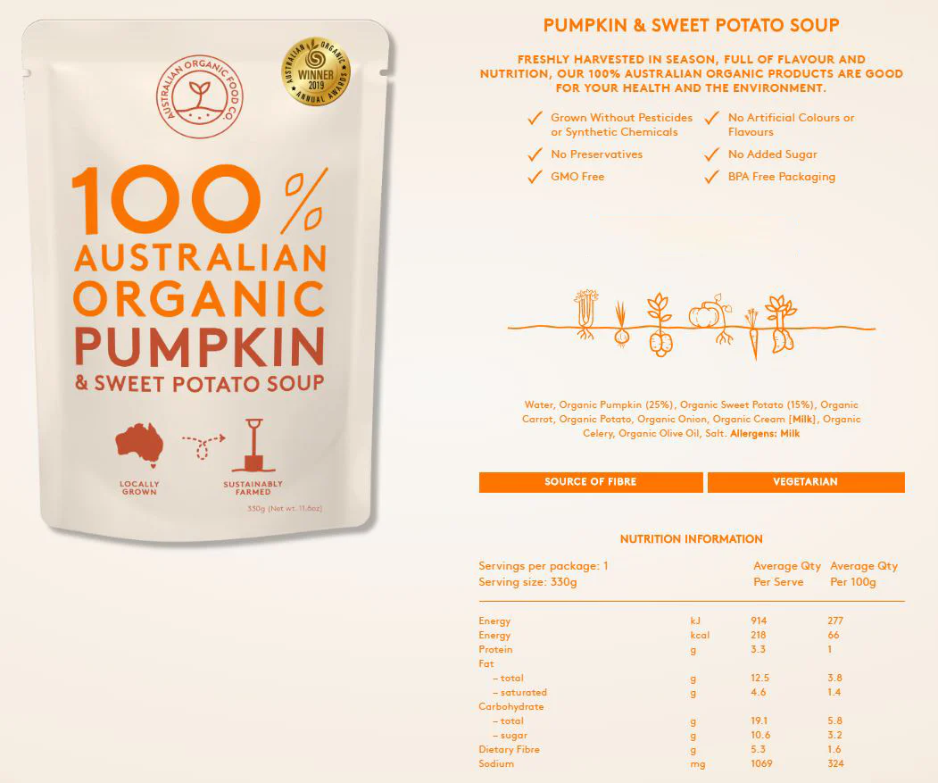 Australian Organic Food Co Pumpkin and Sweet Potato Organic Soup 330g - Image 2