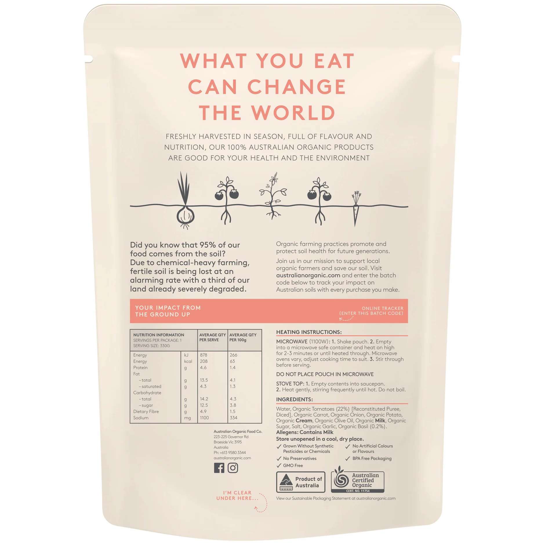 Australian Organic Food Co Tomato and Basil Soup 330g - Image 2