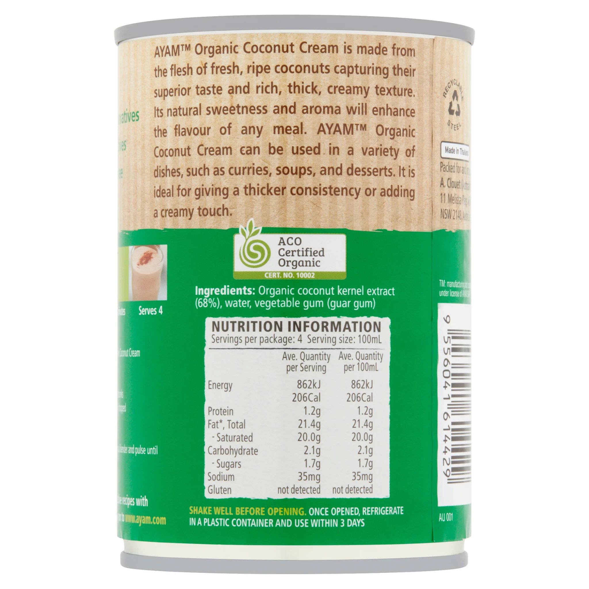 Ayam Organic Coconut Cream 400ml - Image 2