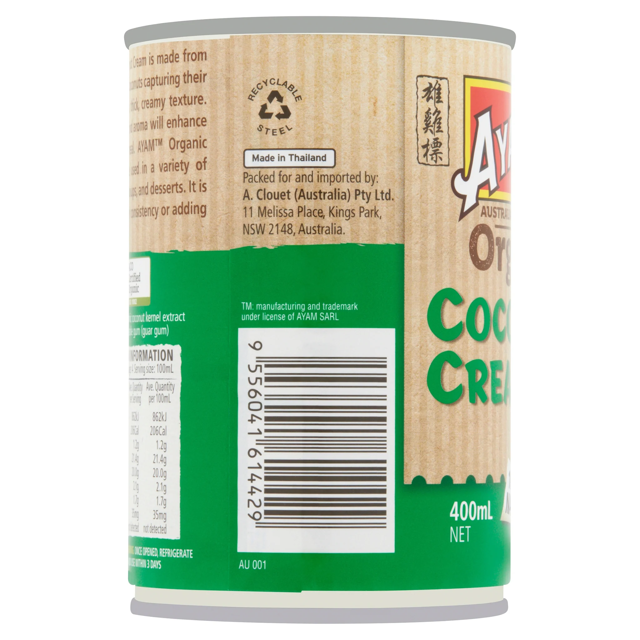 Ayam Organic Coconut Cream 400ml - Image 3