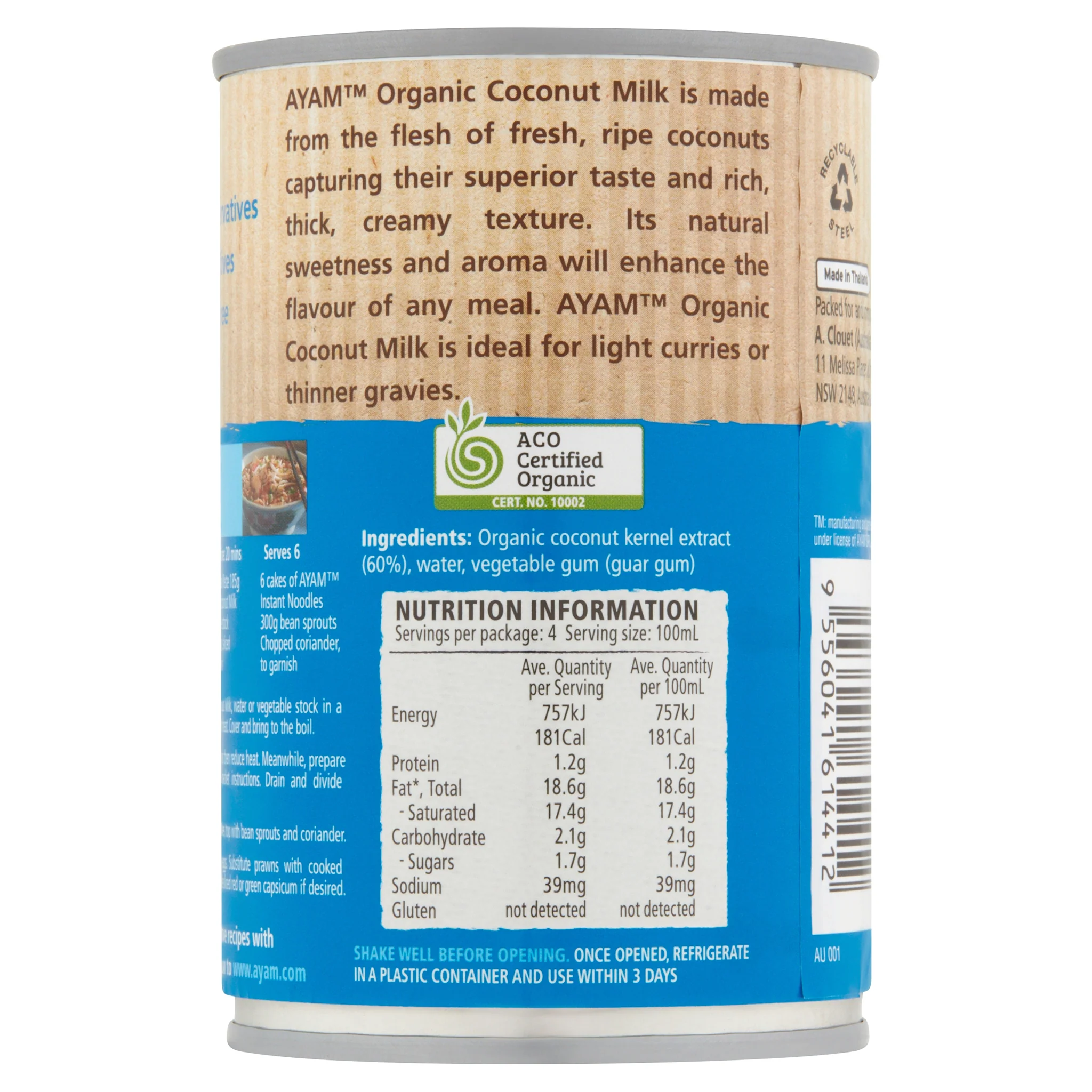 Ayam Organic Coconut Milk 400ml - Image 2