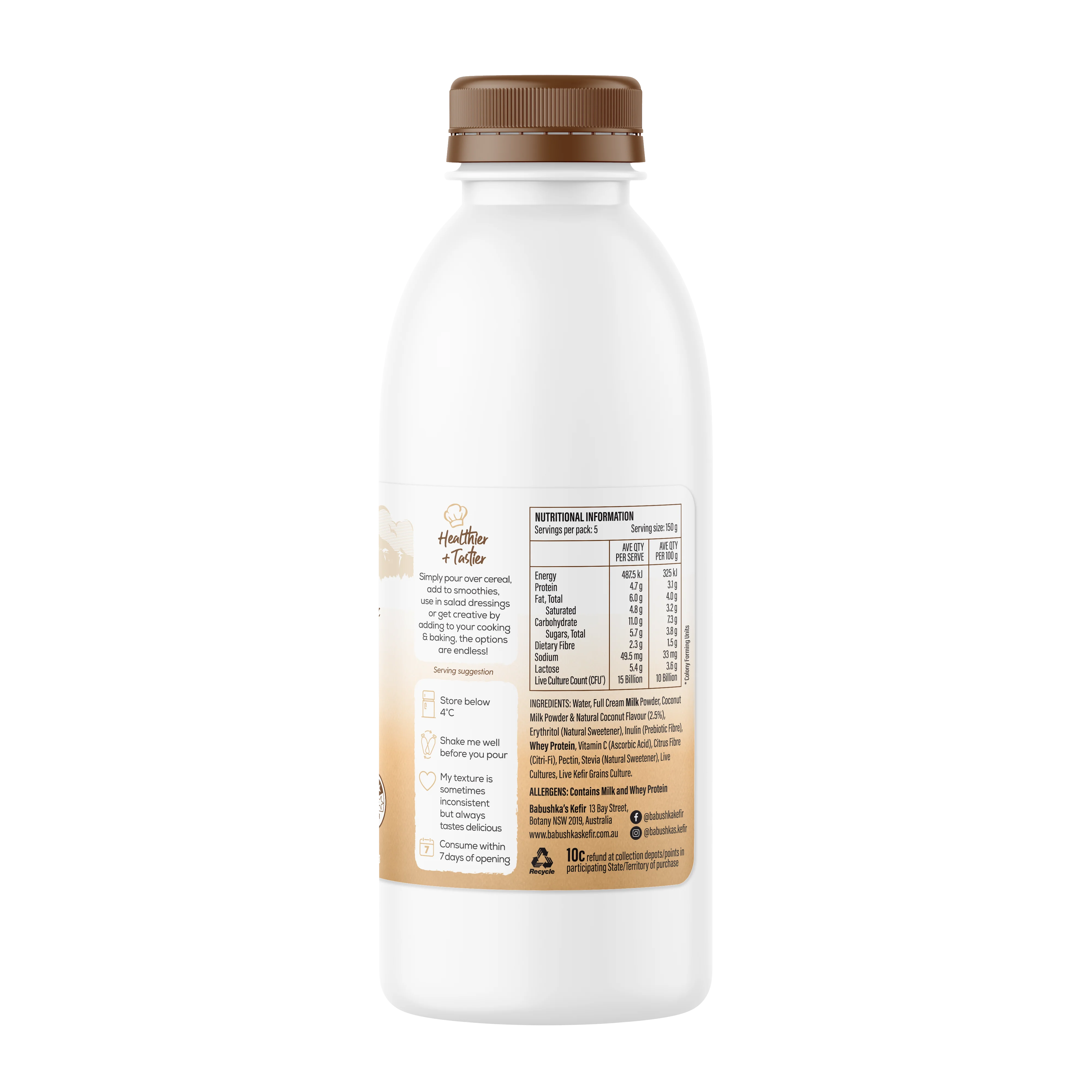 Babushka's Probiotic Kefir Natural Yoghurt Coconut 750g - Image 2