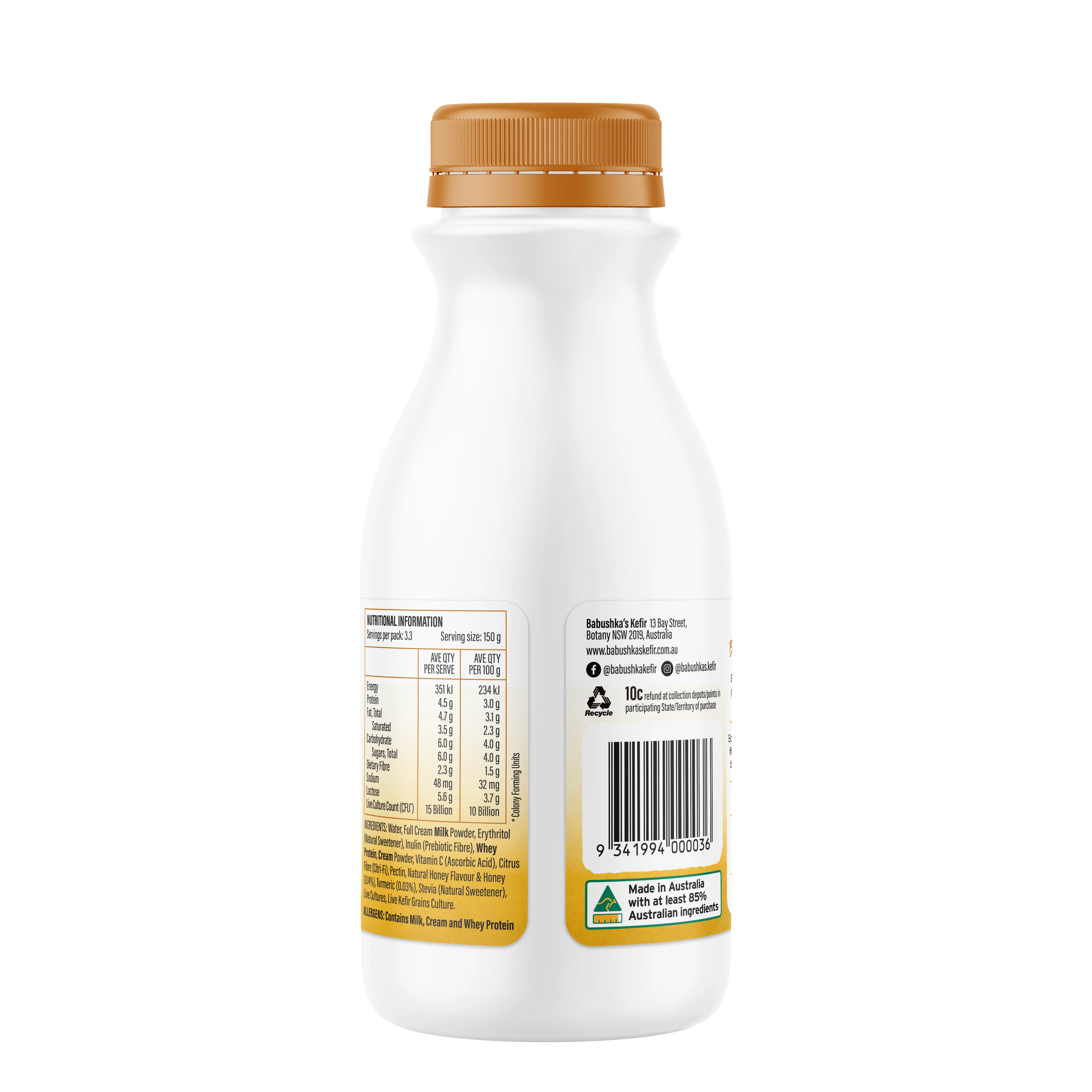 Babushka's Probiotic Kefir Natural Yoghurt Honey and Turmeric 500g - Image 3