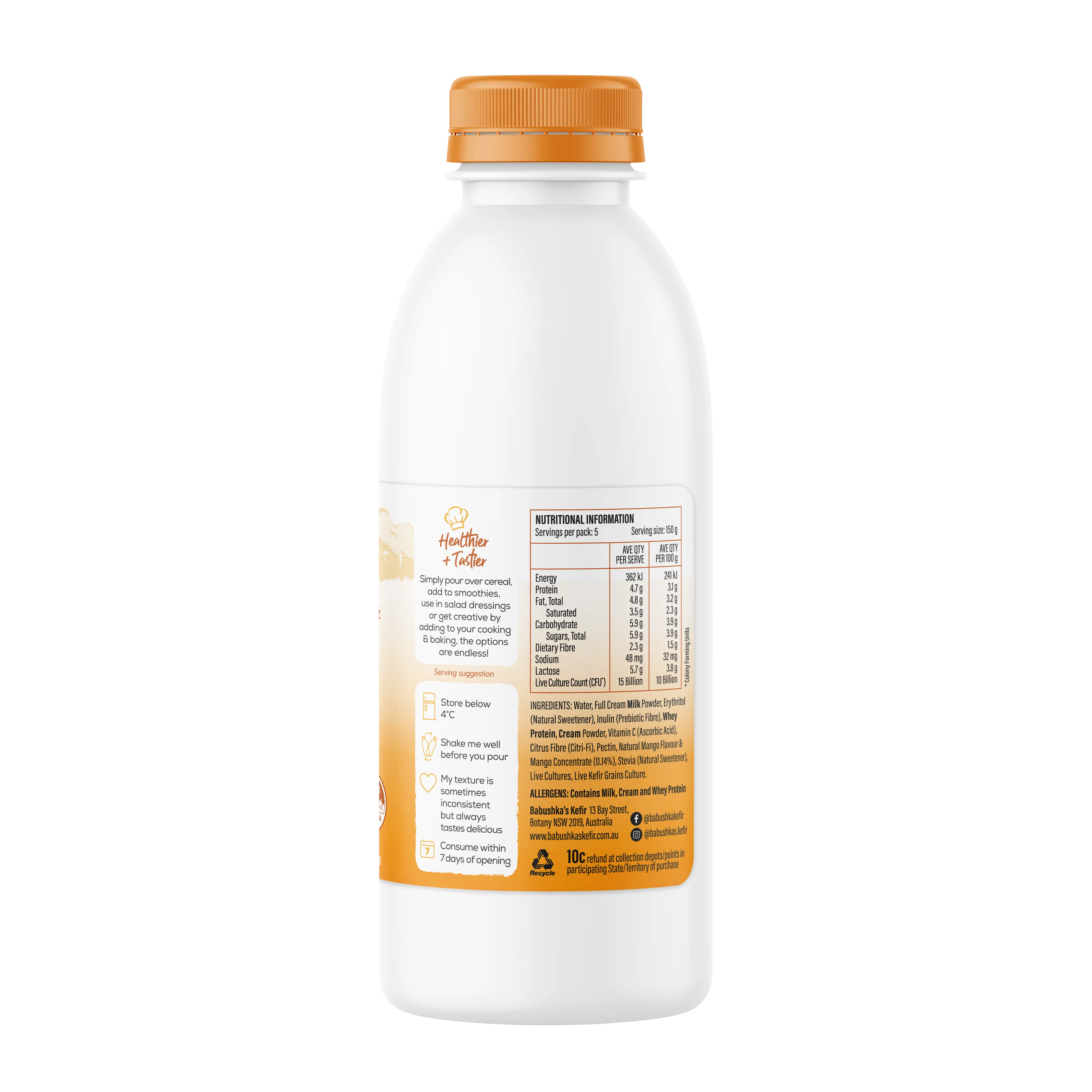 Babushka's Probiotic Kefir Natural Yoghurt  Mango 750g - Image 3