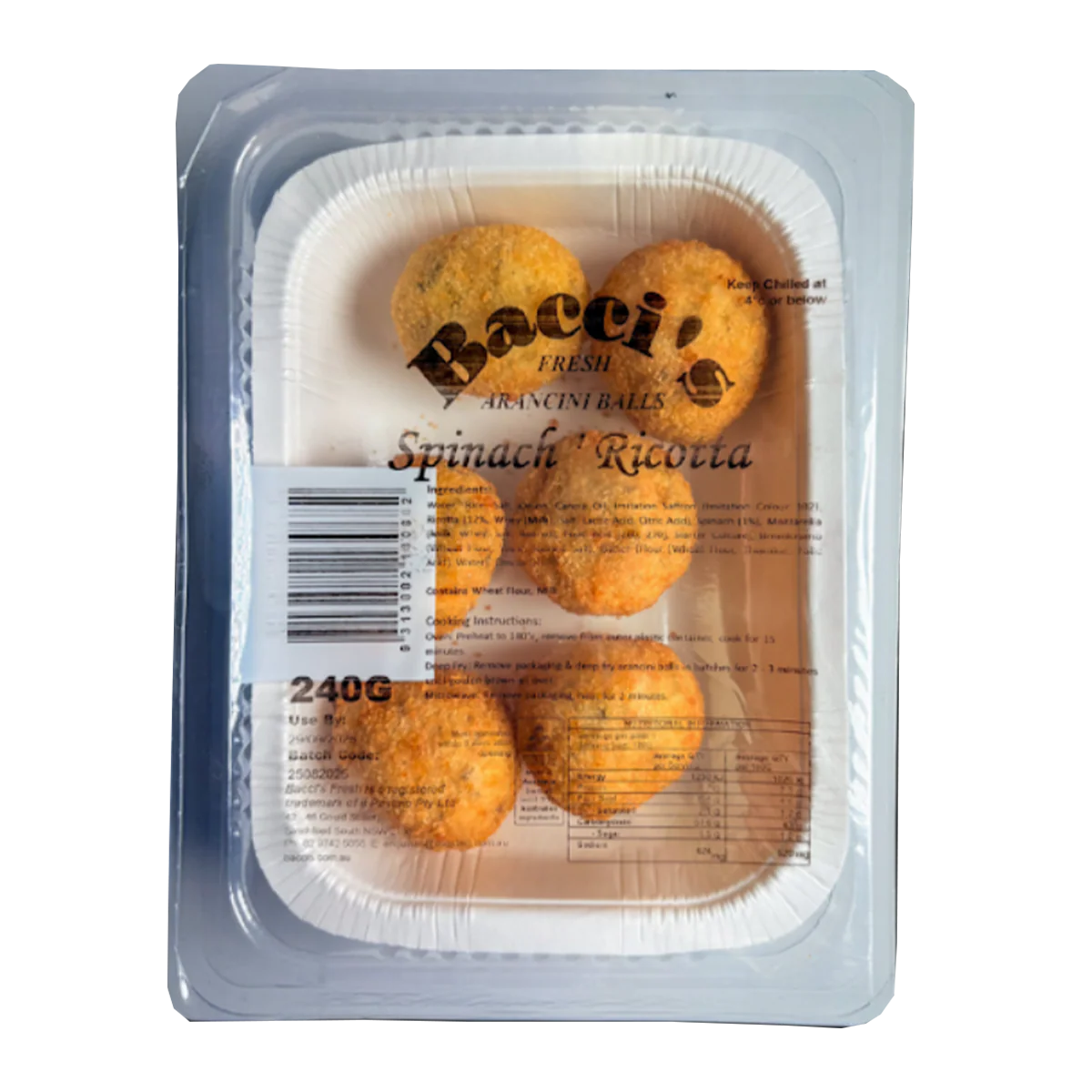 Bacci's Fresh Arancini Balls Spinach Ricotta 240g