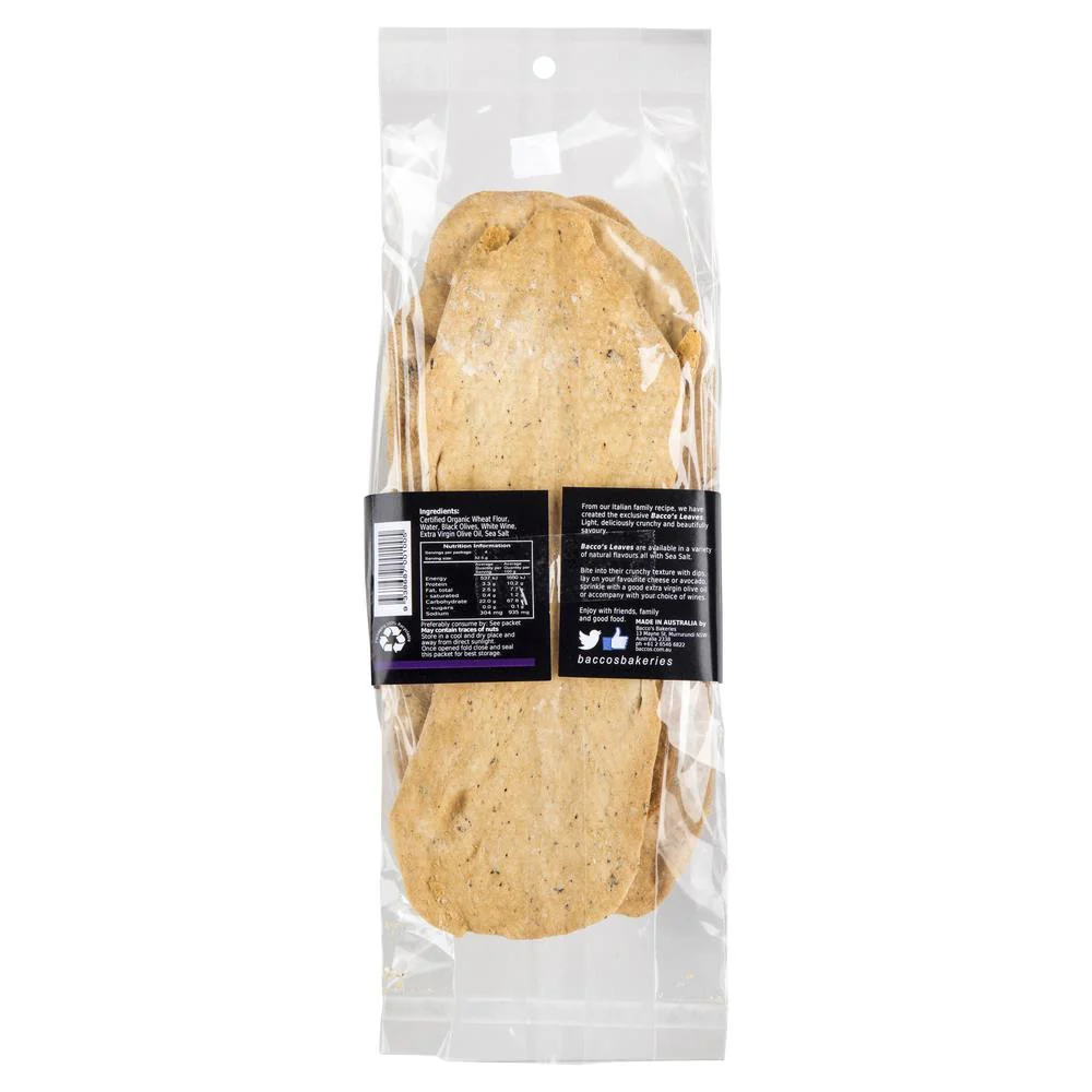 Bacco's Leaves Black Olives Organic Wheat Flatbread 130g - Image 2