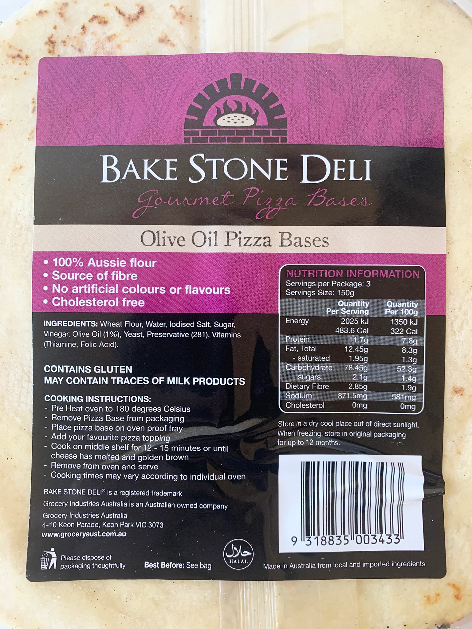 Bake Stone Deli Olive Oil Pizza Bases x3 450g - Image 2