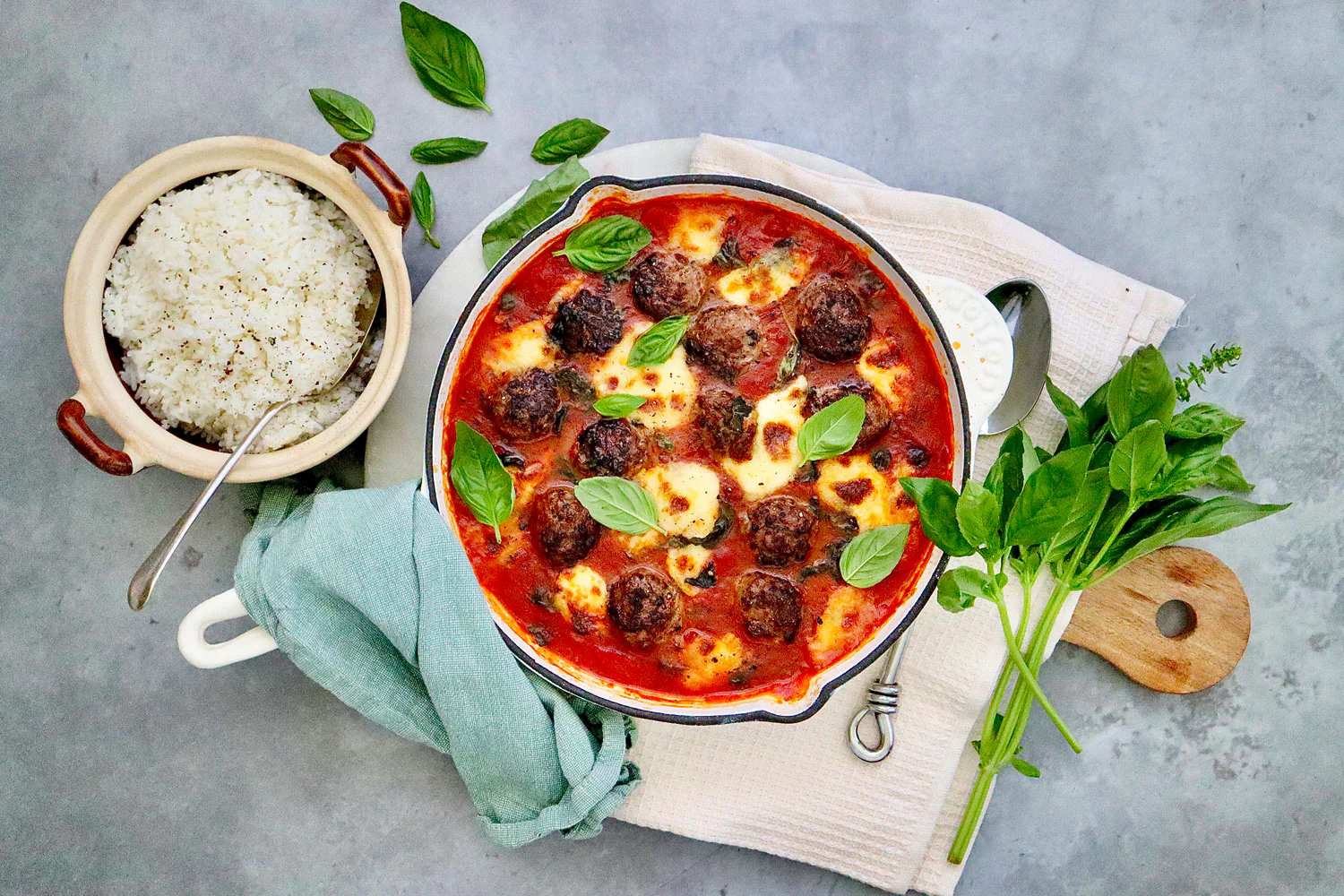 Baked Beef Meatballs - with Tomato Basil Fiore Di Latte and Jasmine Rice - Image 2