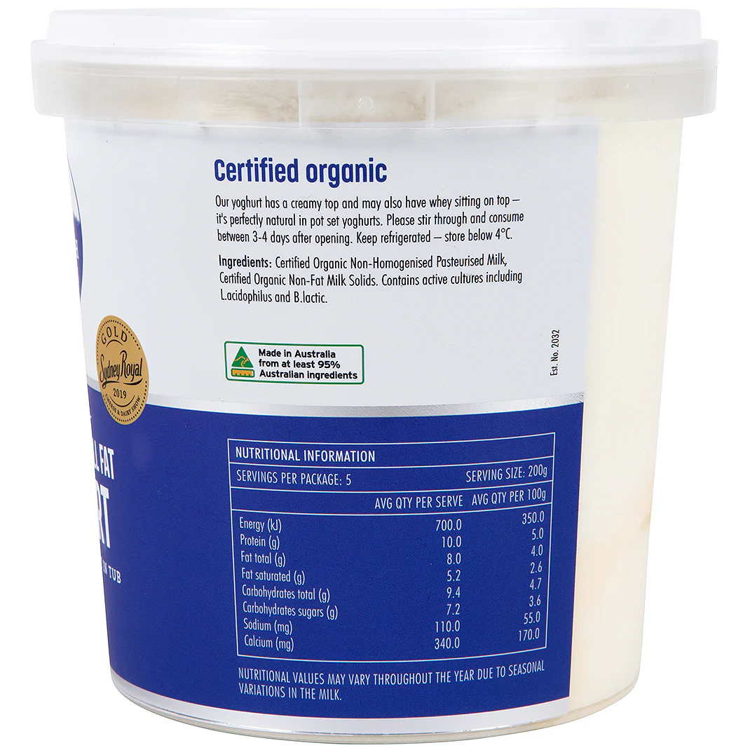 Barambah Organics All Natural Full Fat Yoghurt 1kg - Image 3
