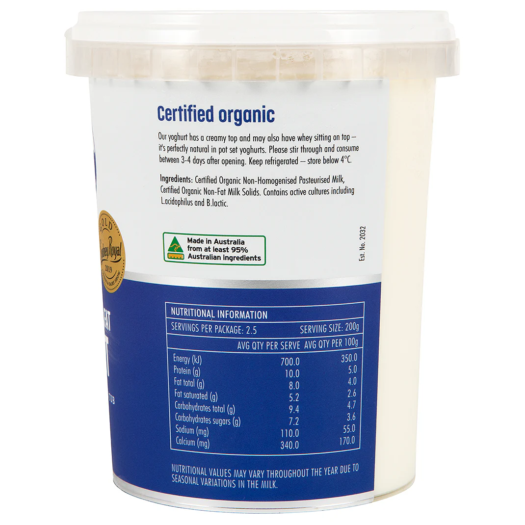 Barambah Organics All Natural Full Fat Yoghurt 500g - Image 3