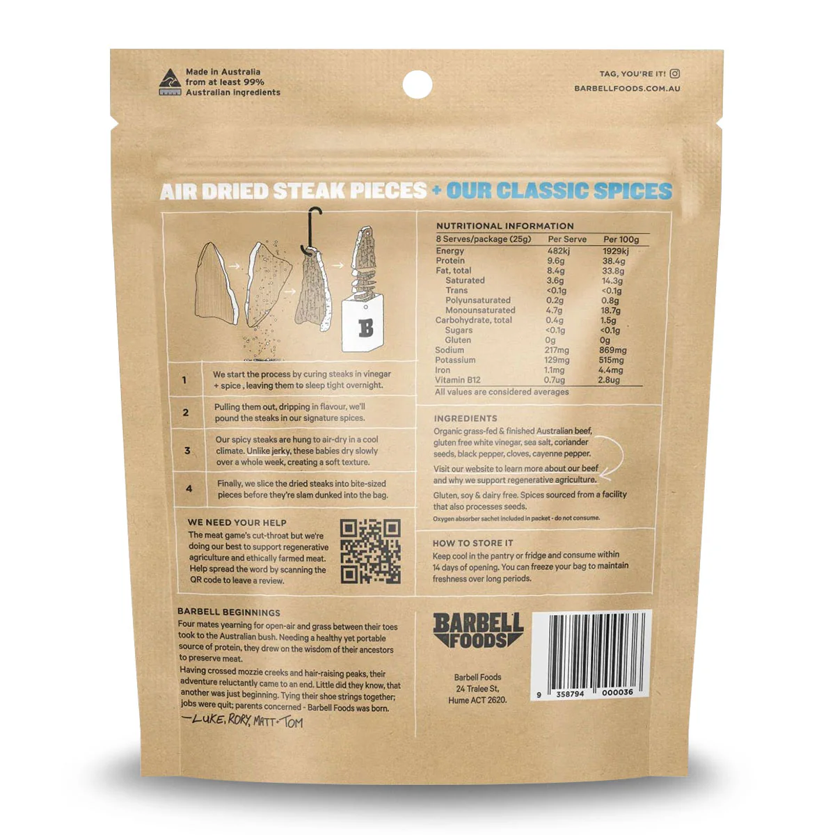 Barbell Benchmark Classic Spices Air Dried Steak Organic Grass Fed Beef 200g - Image 2