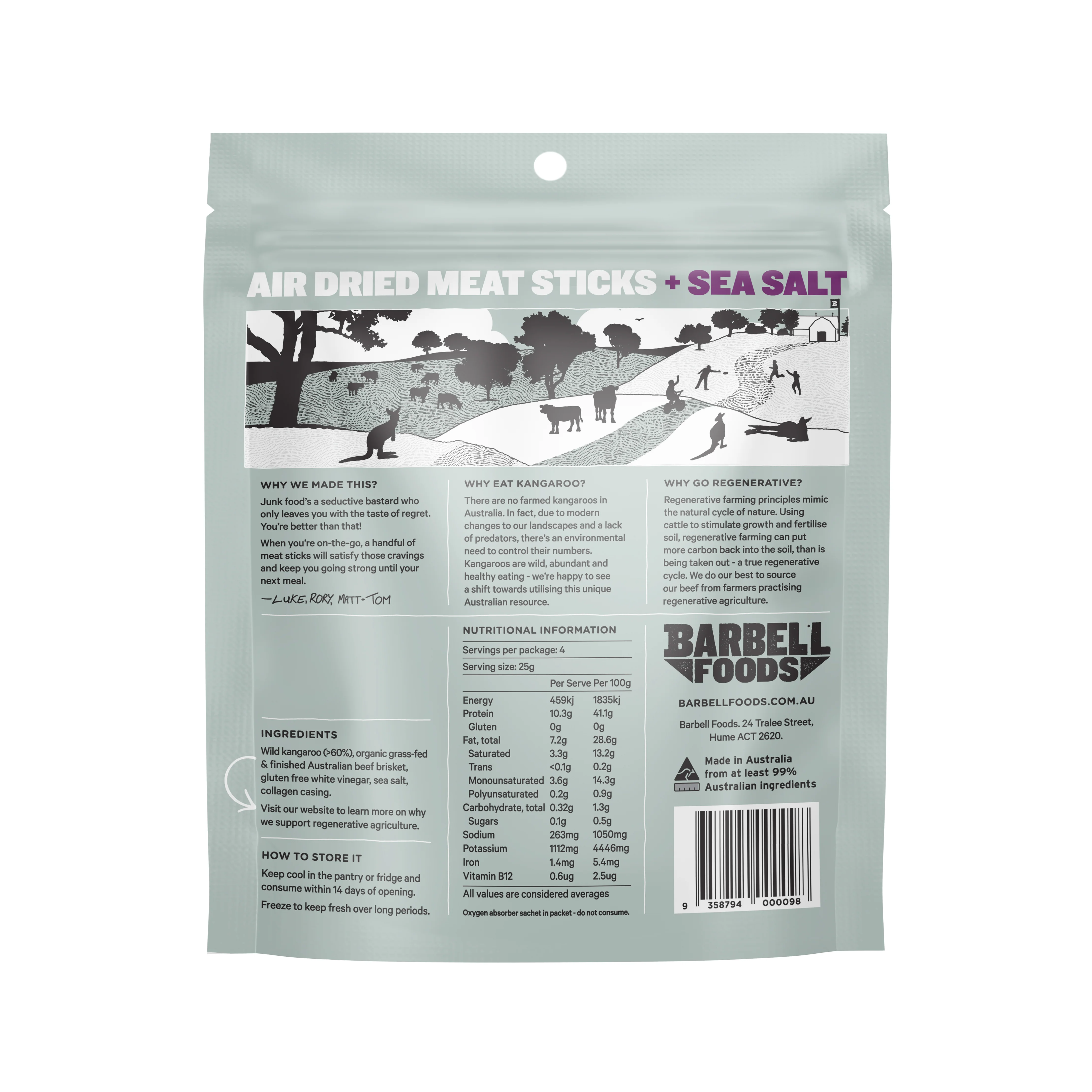 Barbell Foods Sea Salt Meat Sticks 100g - Image 2