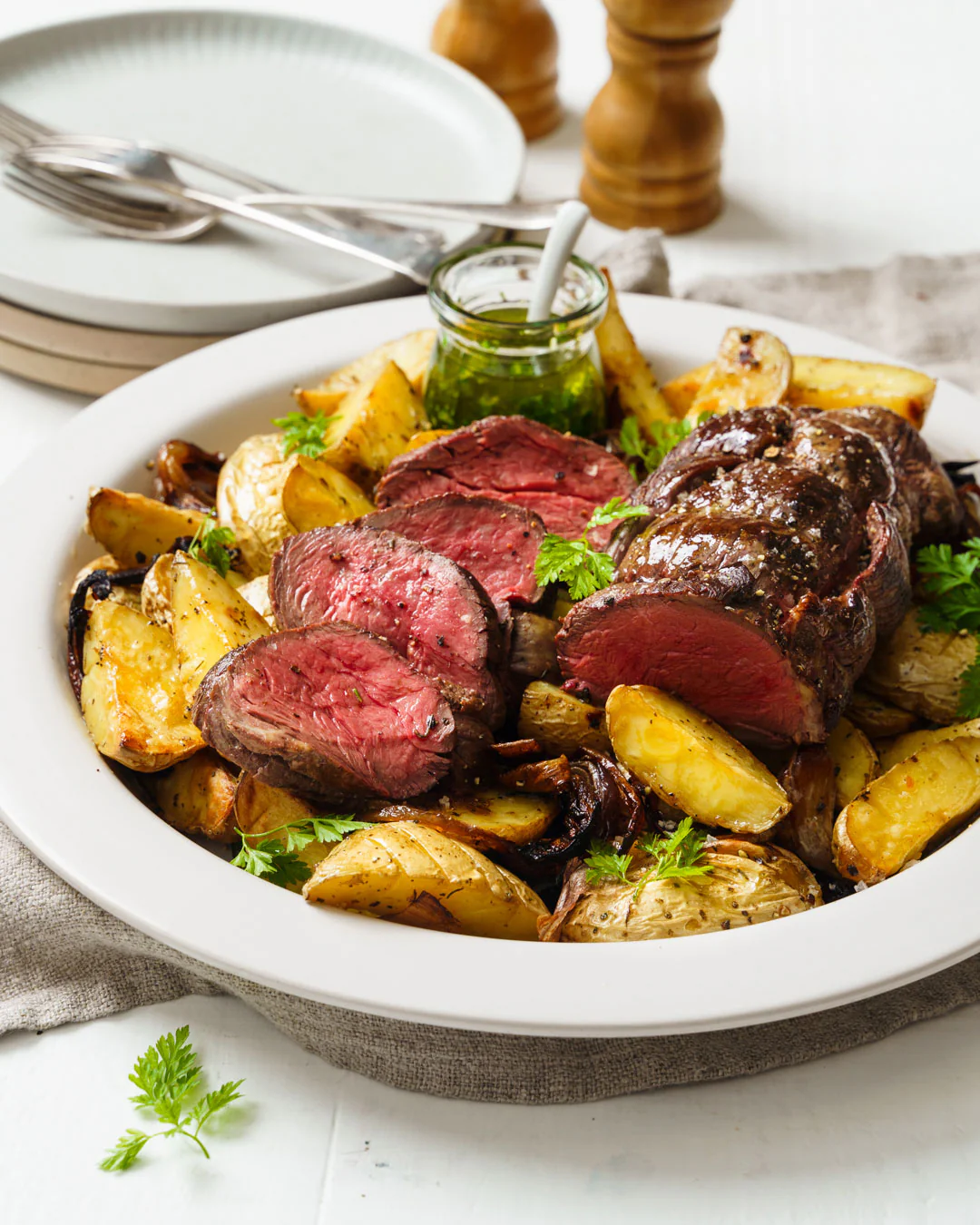 Beef Eye Fillet - with Roasted Potatoes and Chimichurri - Image 2