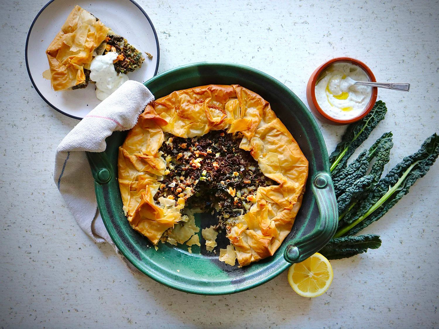 Beef Kale and Feta Filo Galette - with Tzatziki - Image 2