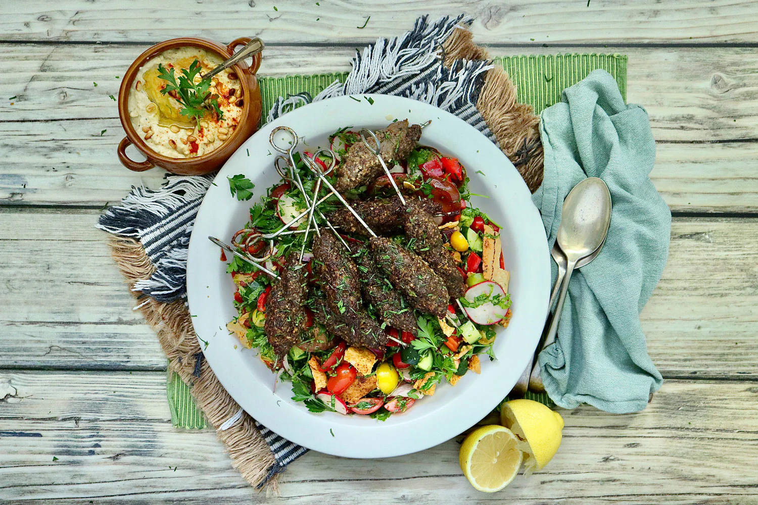 Beef Kofta - with Fattoush Salad Baba Ghanoush - Image 2