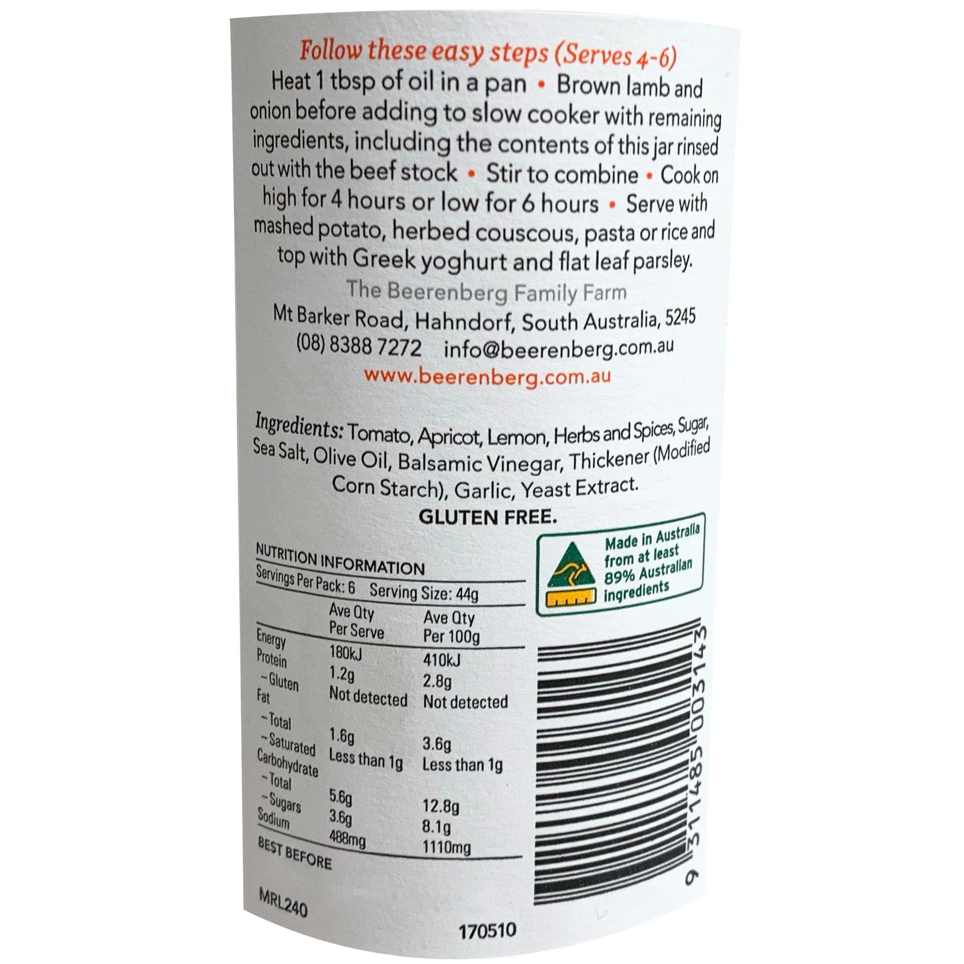 Beerenberg Slow Cooker Moroccan Lamb Sauce 240ml - Image 2