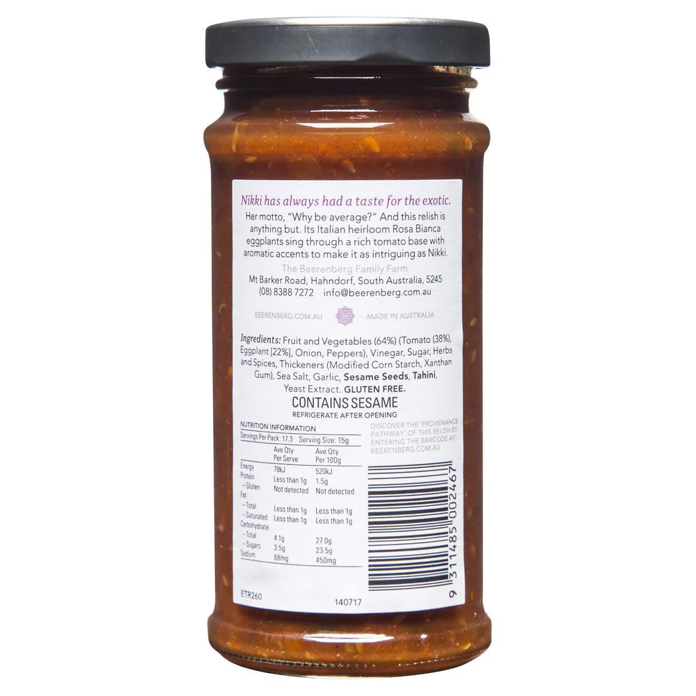 Beerenberg Eggplant Tomato Relish 260g - Image 2