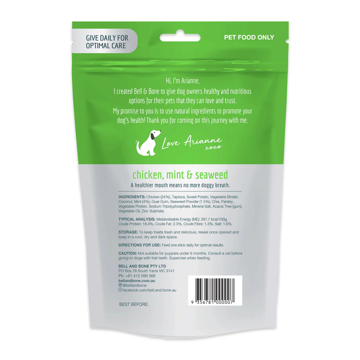 Bell & Bone Small Dog Chicken Mint and Seaweed Dental Sticks 126g - Image 2