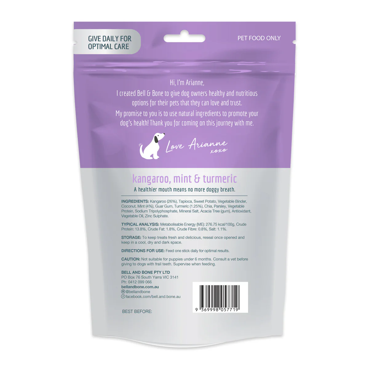 Bell and Bone Small Dog Kangaroo Mint and Turmeric Dental Sticks 126g - Image 2