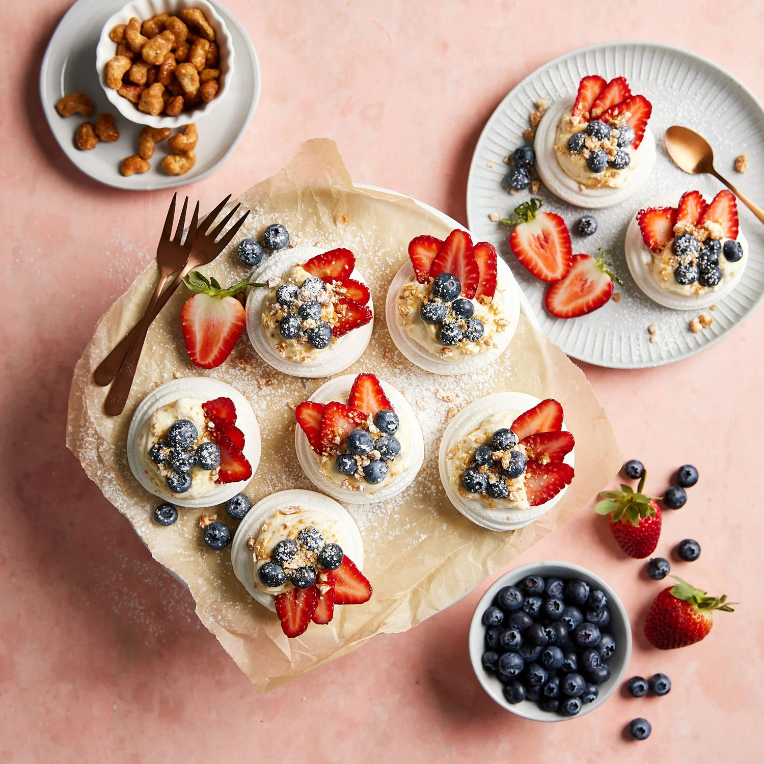 Berries Yoghurt and Cream Meringues - with Roasted Honey Cashews