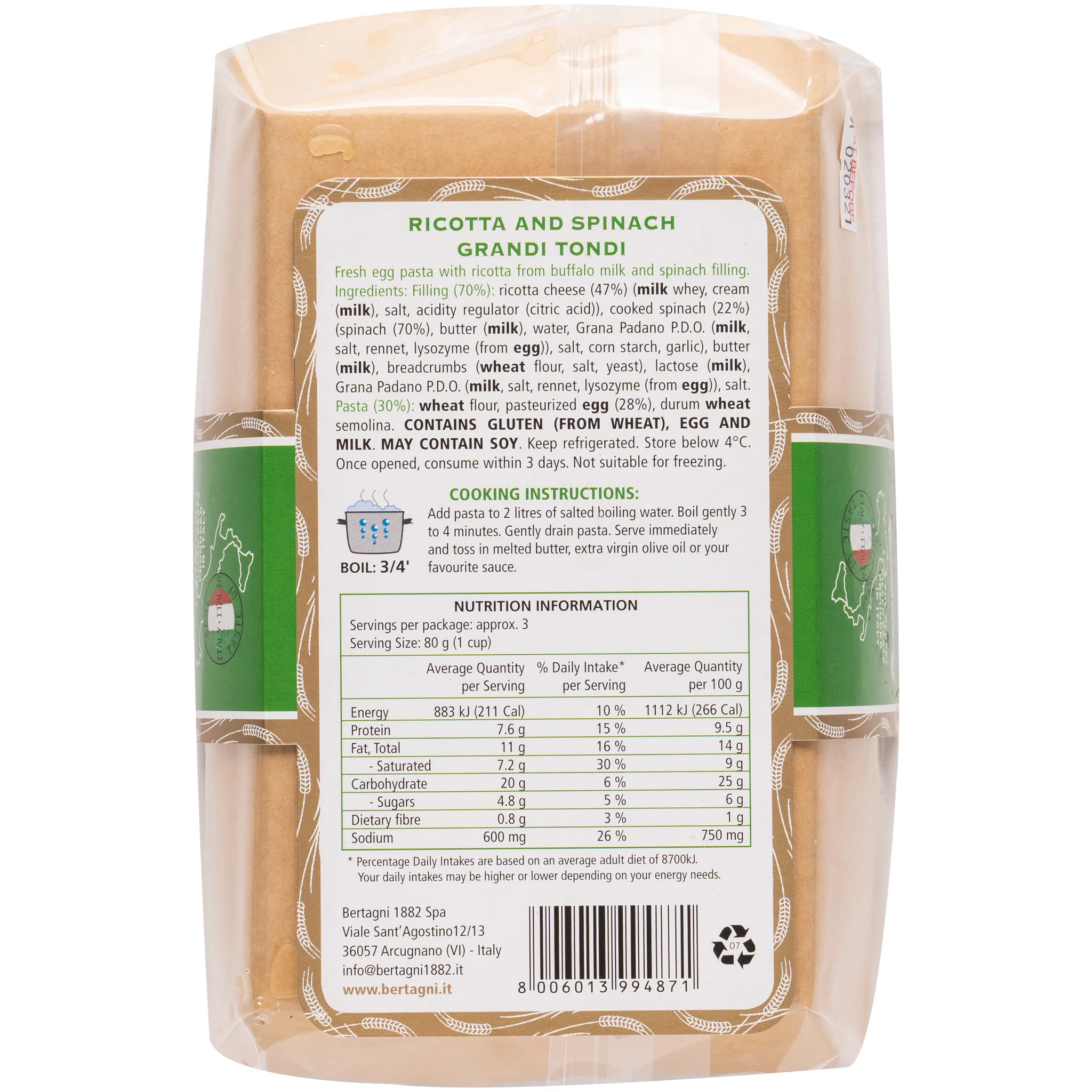 Bertagni Ricotta and Spinach Grandi Tondi 250g - Image 2