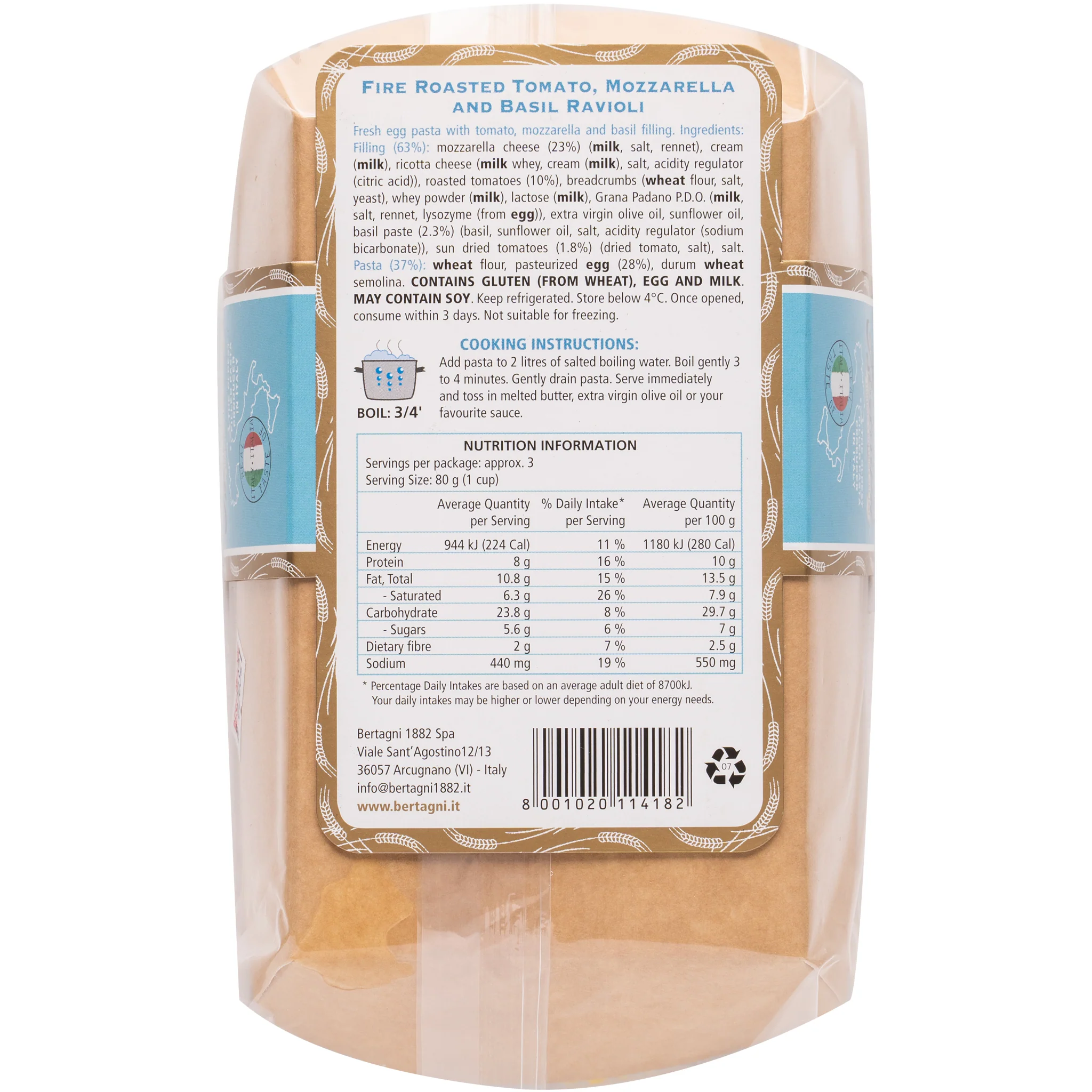 Bertagni Tomato Mozzarella and Basil Ravioli 250g - Image 2