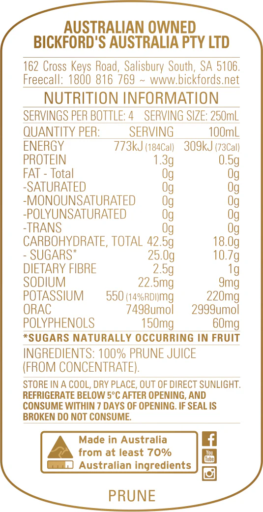 Bickford's Prune Juice 1L - Image 2