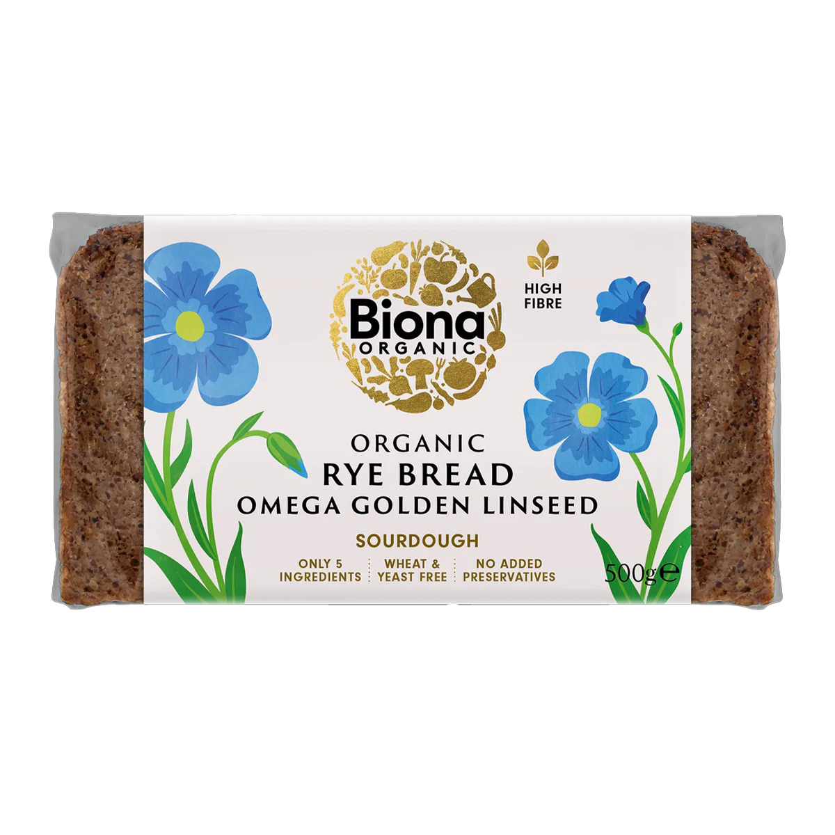 Biona Rye Bread Omega Golden Linseed 500g