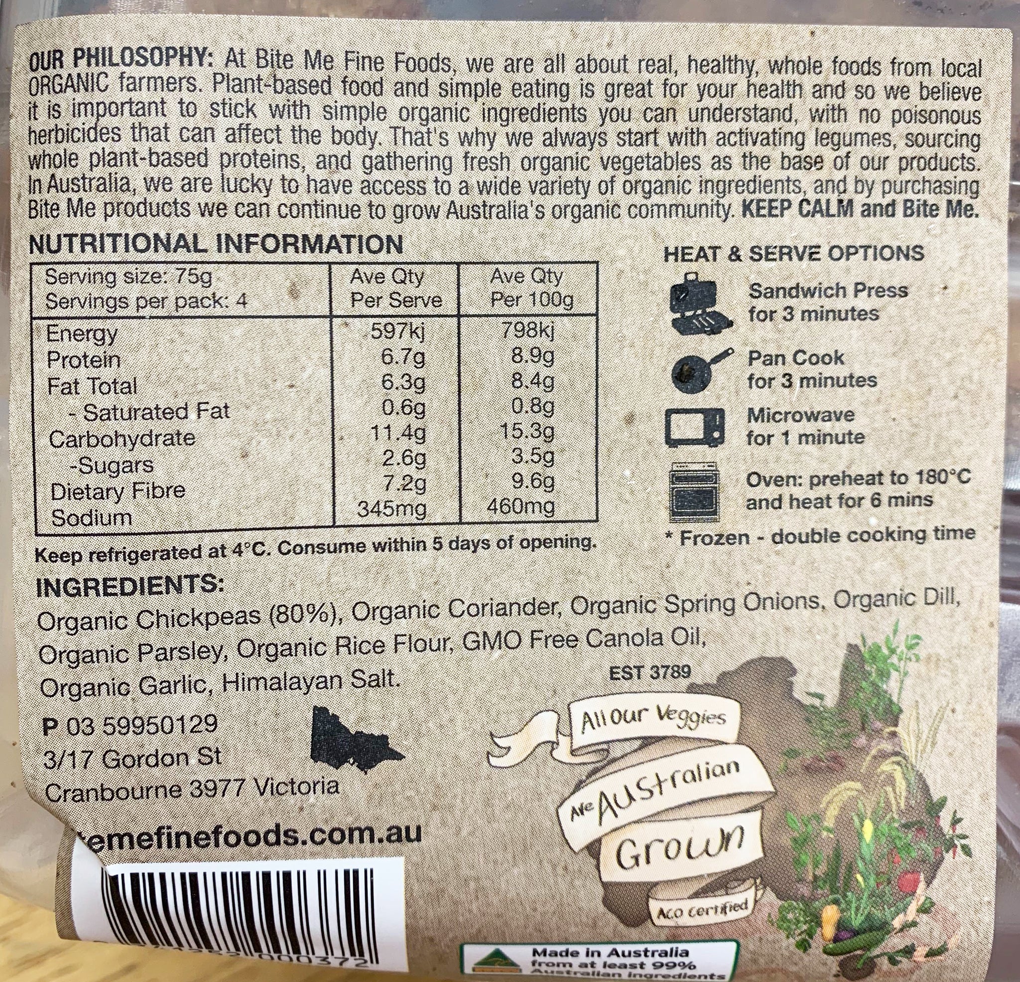 Bite Me Fine Foods Falafel Vegetarian 300g - Image 2