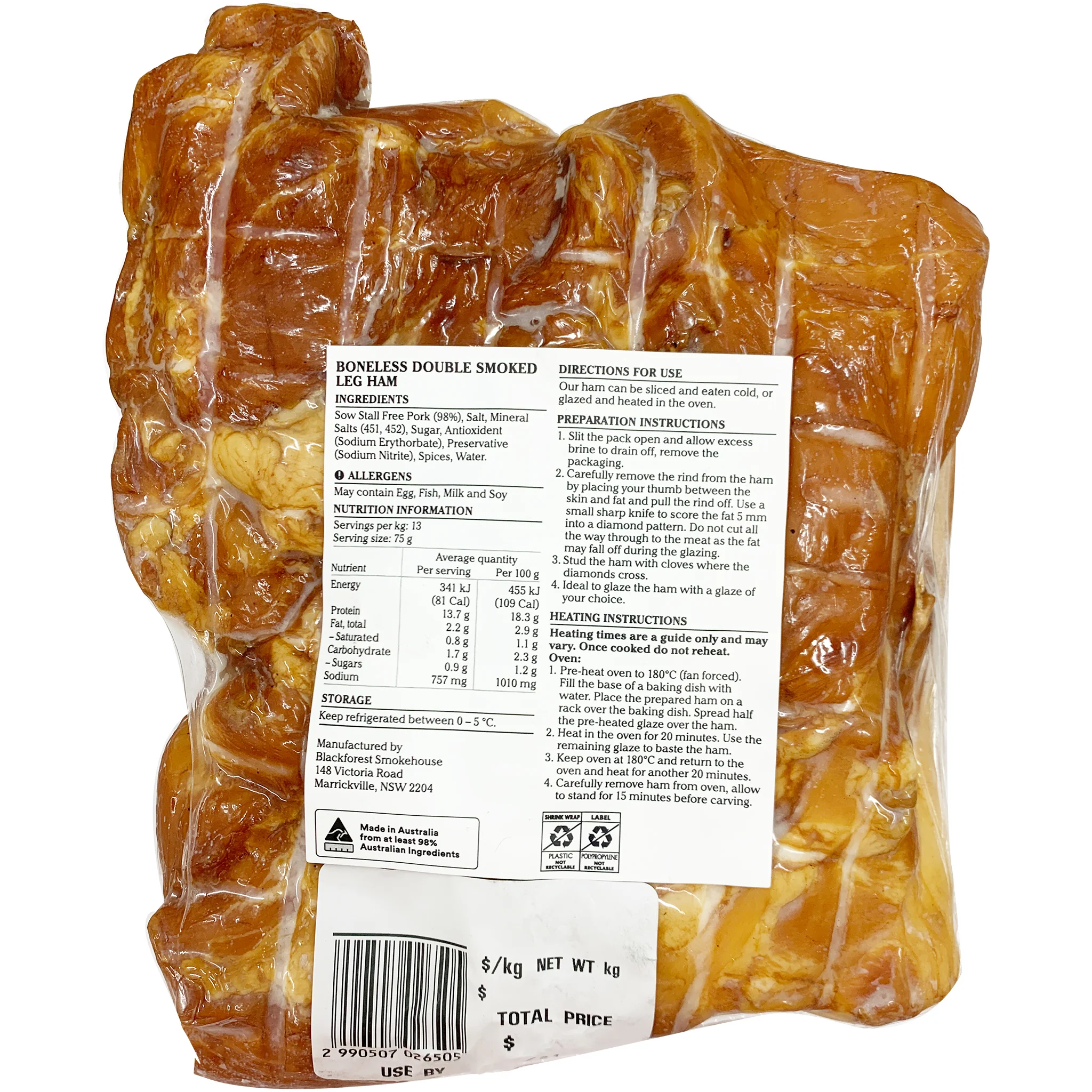 Black Forest Smokehouse Skin On Boneless Double Smoked Leg Ham 1.2-1.4kg - Image 2
