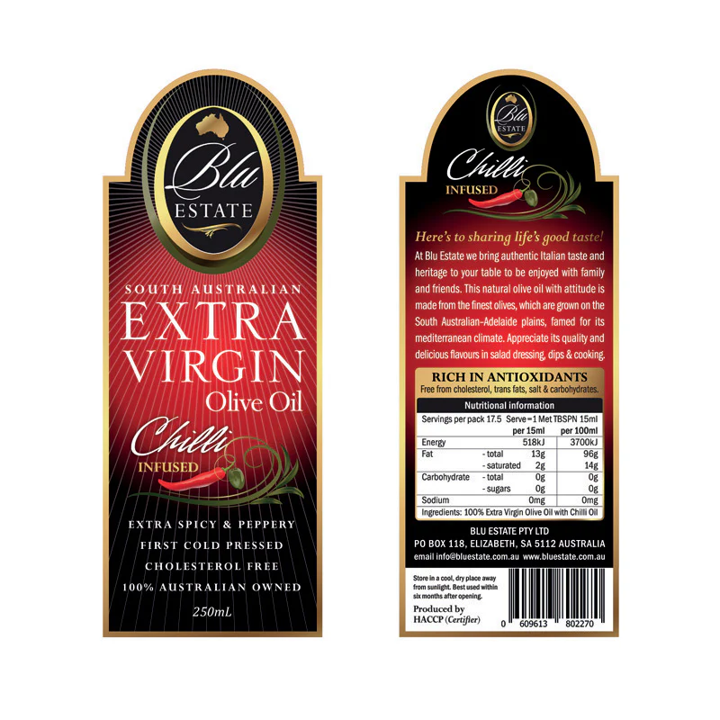 Blu Estate Extra Virgin Olive Oil Chilli Infused 250ml - Image 2
