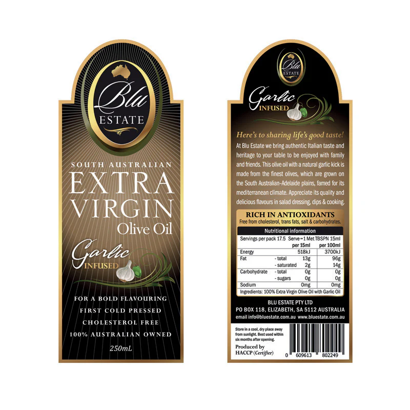 Blu Estate Extra Virgin Olive Oil Garlic Infused 250ml - Image 2