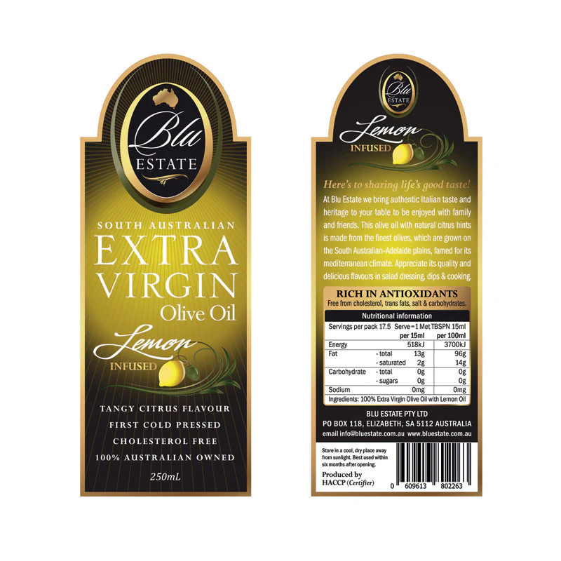 Blu Estate Extra Virgin Olive Oil Lemon Infused 250ml - Image 2