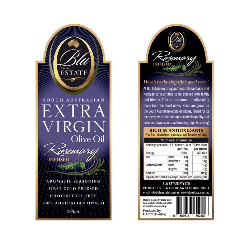 Blu Estate Extra Virgin Olive Oil Rosemary Infused 250ml - Image 2