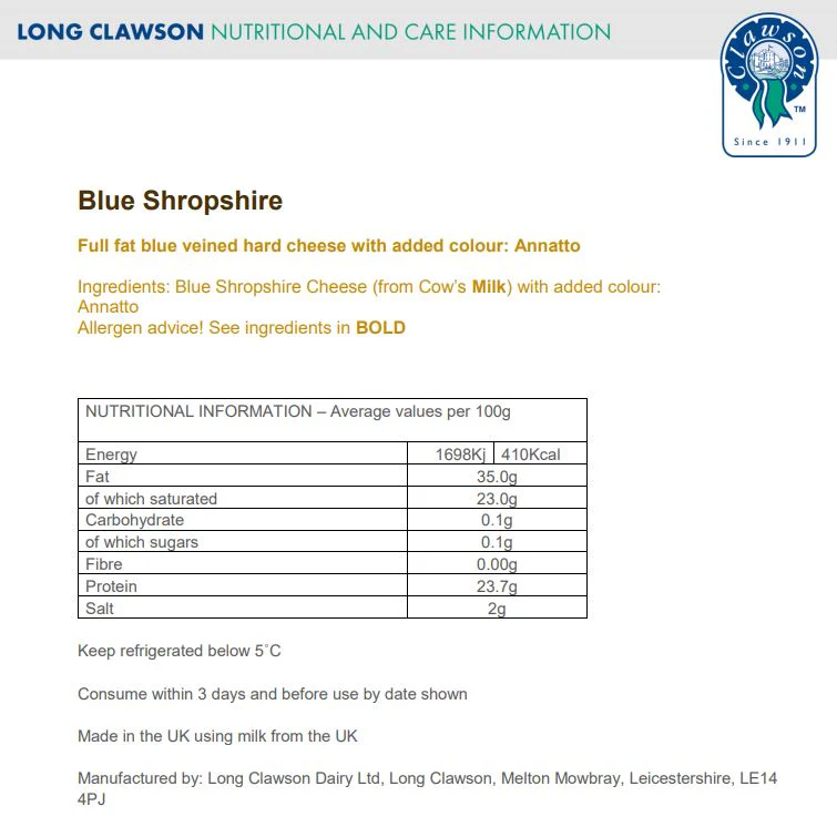Long Clawson Shropshire Blue Cheese 140-170g - Image 3
