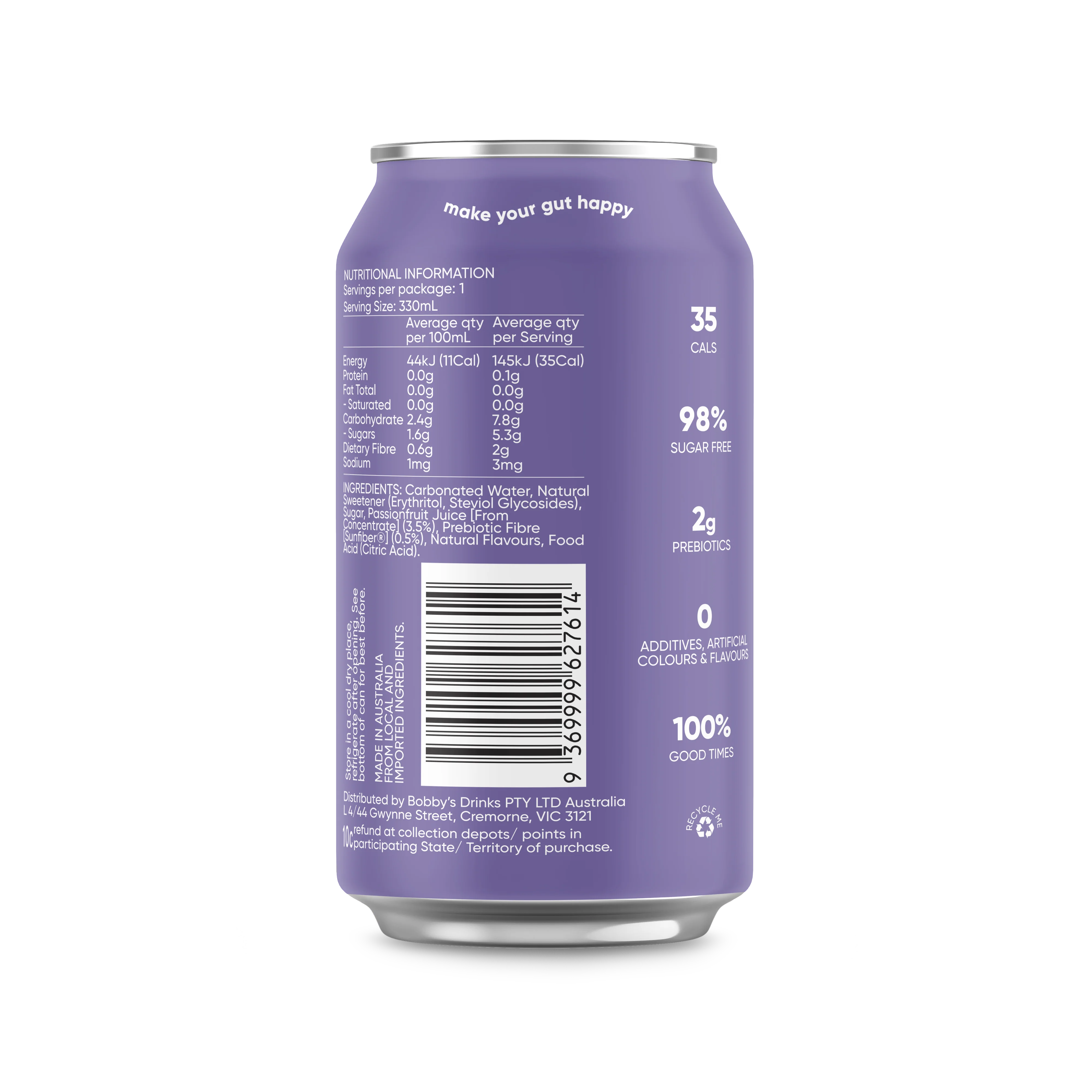 Bobby Prebiotic Soft Drink Passionfruit 330mL - Image 3