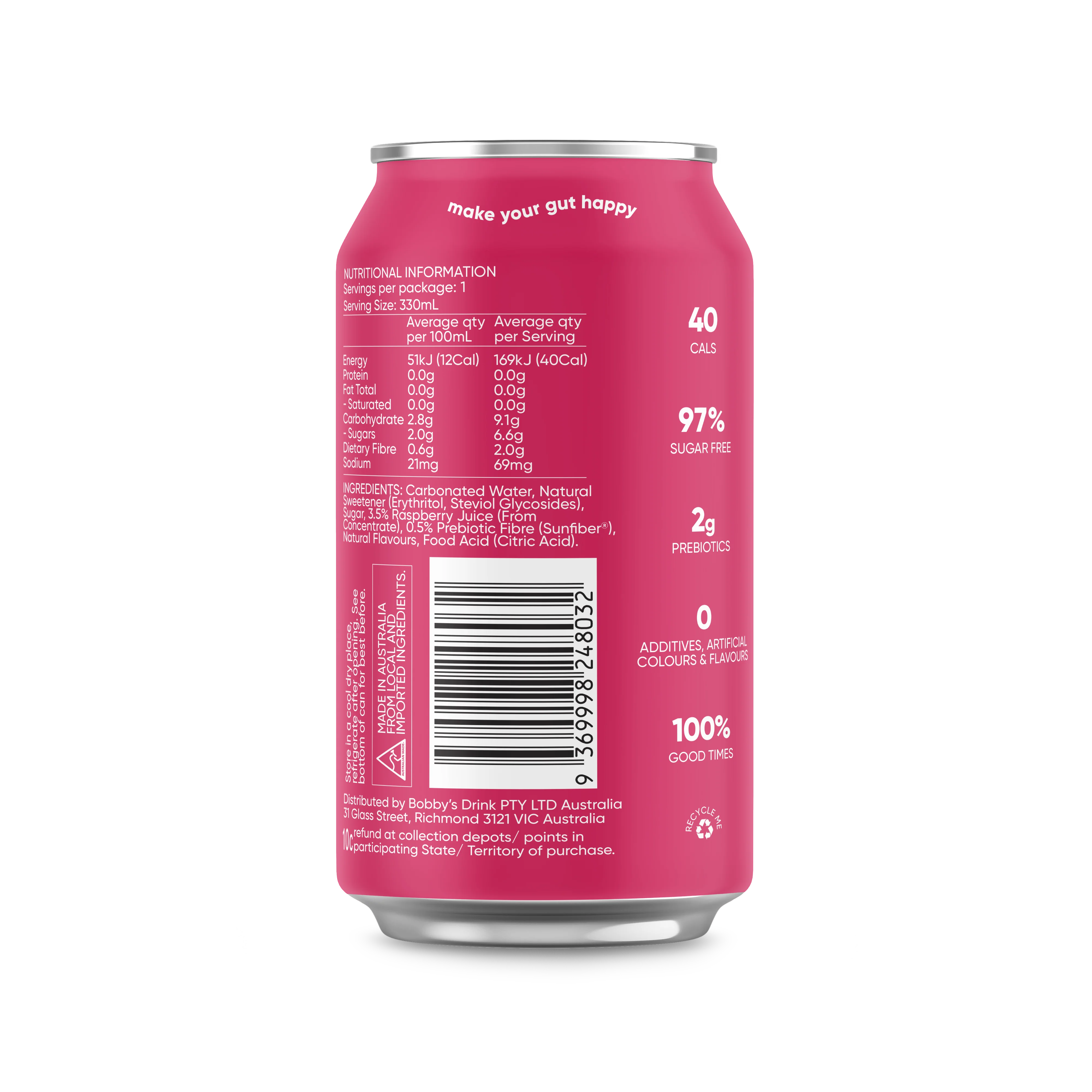 Bobby Prebiotic Soft Drink Berry 330mL - Image 3