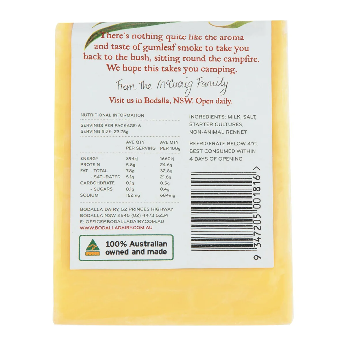 Bodalla Gum Leaf Smoked Cheddar Cheese 150g - Image 2