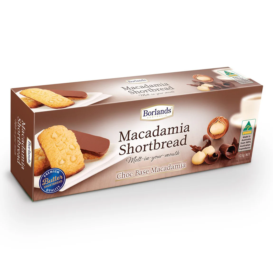 Borlands Choc Base Macadamia Shortbread 125g