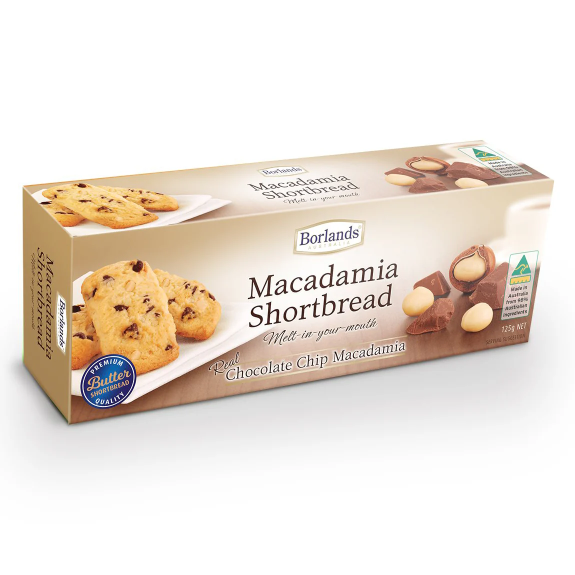 Borlands Choc Chip Macadamia Shortbread 125g