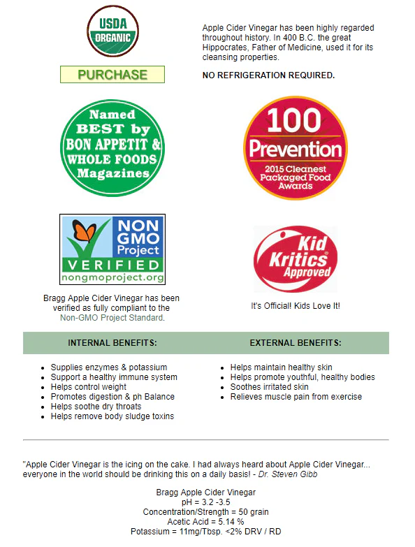 Bragg Organic Apple Cider Vinegar 473ml - Image 2