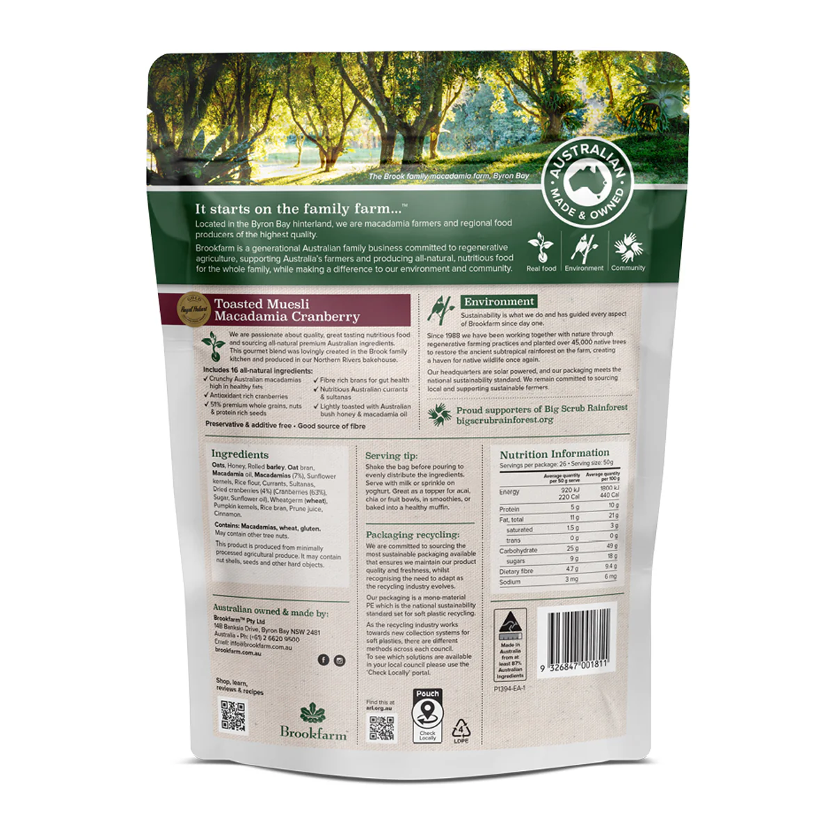 Brookfarm Toasted Muesli Macadamia Cranberry 1.3kg - Image 2