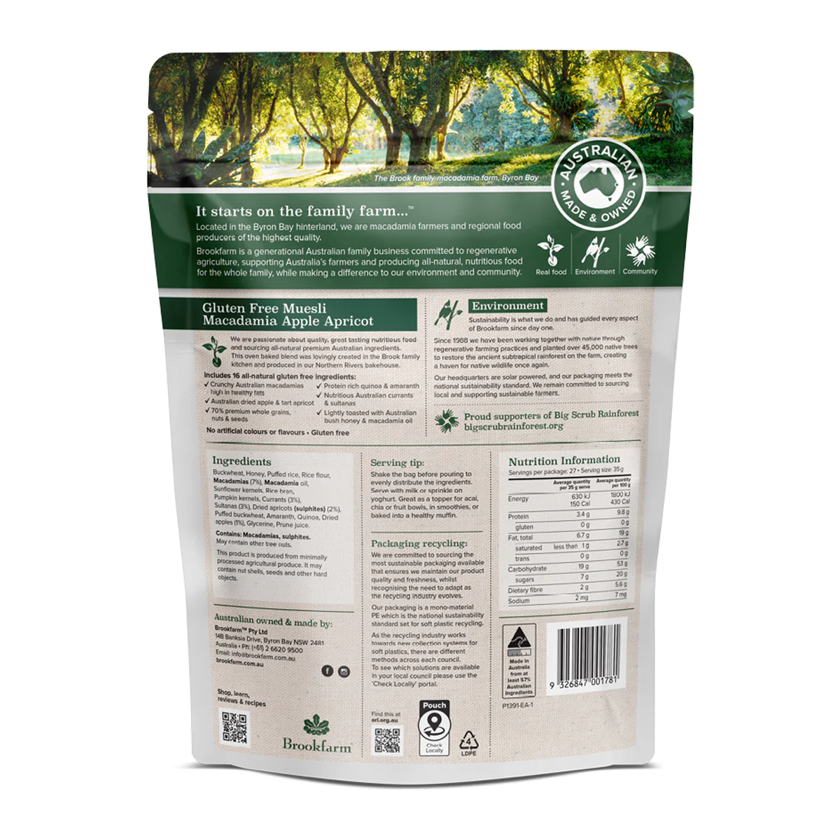 Brookfarm Gluten Free Muesli Macadamia, Apple and Apricot 950g - Image 2