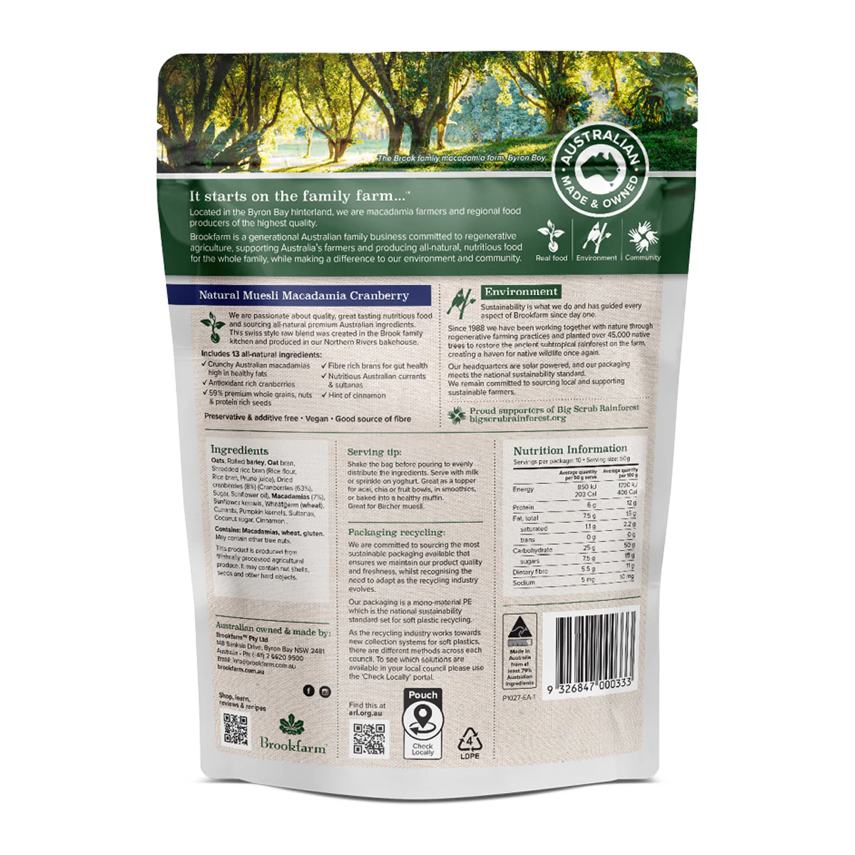 Brookfarm Natural Muesli Macadamia Cranberry 500g - Image 2